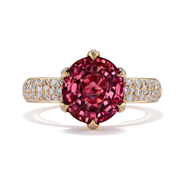 Unheated Didy Padparadscha Sapphire Ring with D Flawless Diamonds set in 18K Yellow Gold