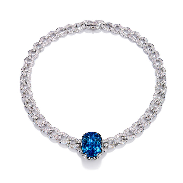 Unheated Indigo Blue Sapphire Necklace with D Flawless Diamonds set in 18K White Gold