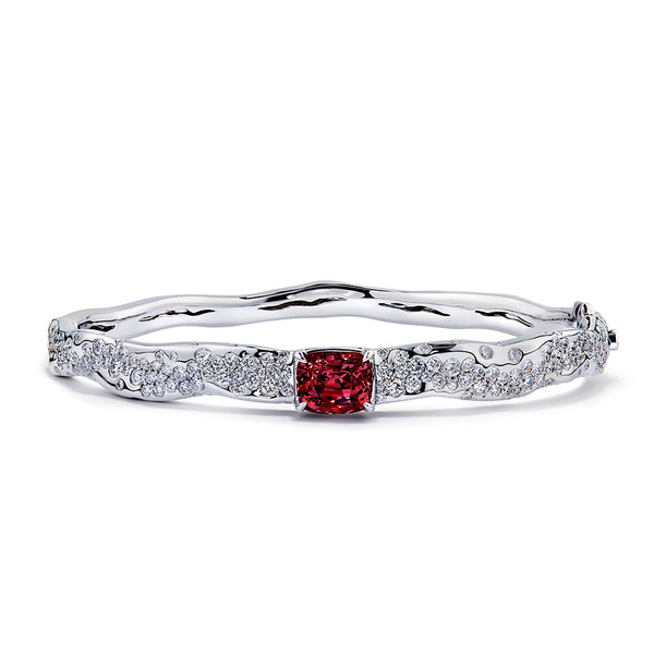 Unheated Didy Padparadscha Sapphire Bangle with D Flawless Diamonds set in 18K White Gold