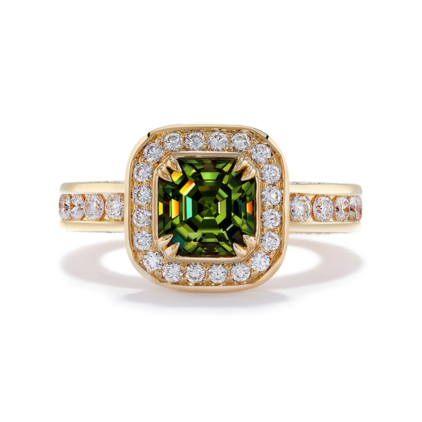 Demantoid Garnet Ring with D Flawless Diamonds set in 18K Yellow Gold