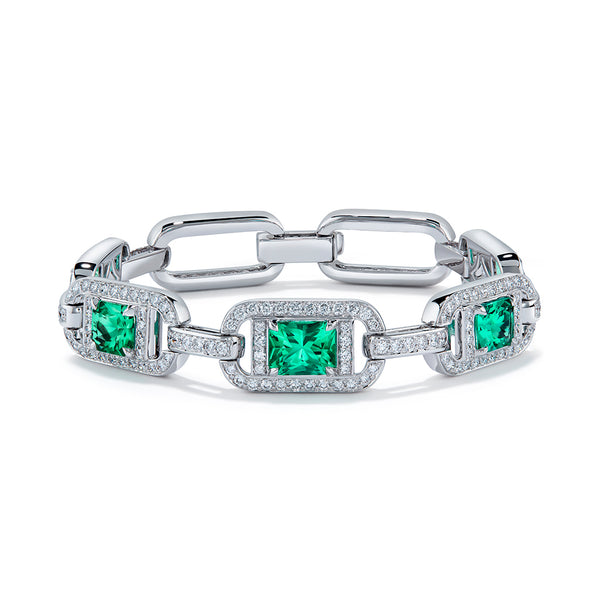 Muzo Colombian Emerald Bracelet with D Flawless Diamonds set in 18K White Gold