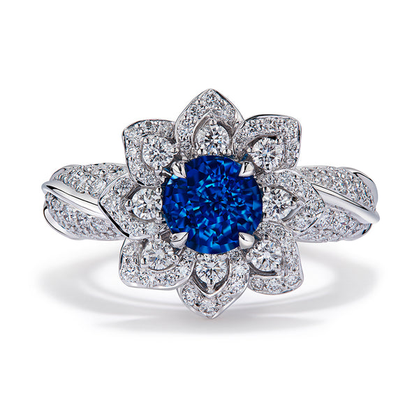 Luc Yen Neon Cobalt Blue Spinel Ring with D Flawless Diamonds set in 18K White Gold