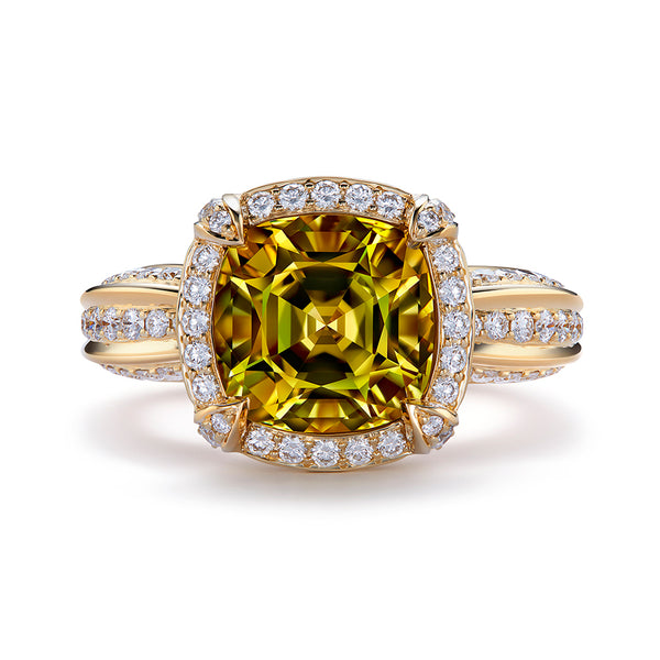 Grossular Andradite Garnet Ring with D Flawless Diamonds set in 18K Yellow Gold