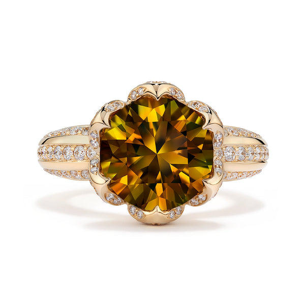 Andradite Garnet Ring with D Flawless Diamonds set in 18K Yellow Gold