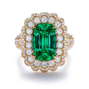 Flawless Zambian Emerald Ring with D Flawless Diamonds set in 18K Yellow Gold