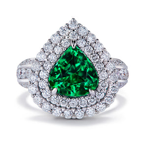 Clean Vivid Emerald Ring with D Flawless Diamonds set in Platinum