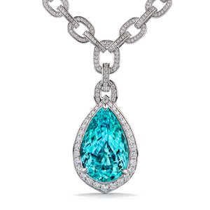 Neon Paraiba Tourmaline Necklace with D Flawless Diamonds set in 18K White Gold