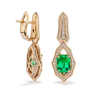 Muzo Colombian Emerald Earrings with D Flawless Diamonds set in 18K Yellow Gold