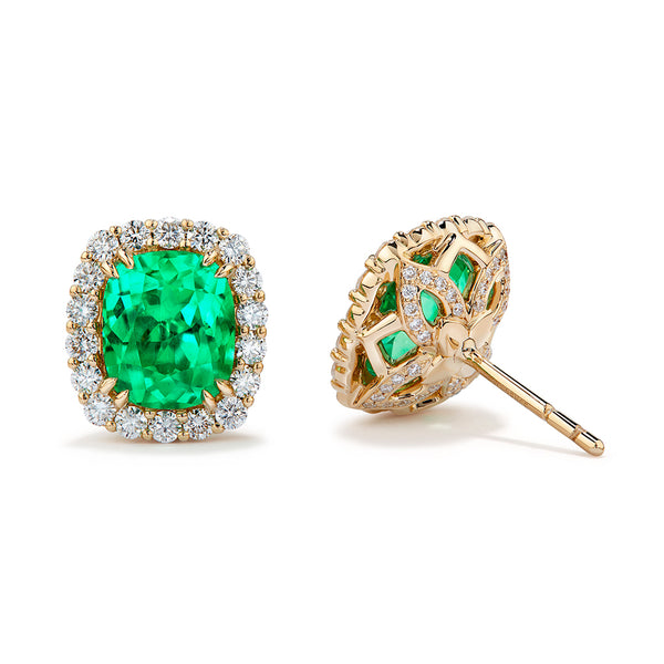 Muzo Colombian Emerald Earrings with D Flawless Diamonds set in 18K Yellow Gold