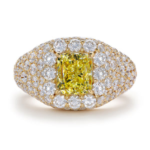 Fancy Yellow Diamond Ring with D Flawless Diamonds set in 18K Yellow Gold