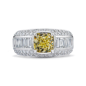 Fancy Yellow Diamond Ring with D Flawless Diamonds set in Platinum