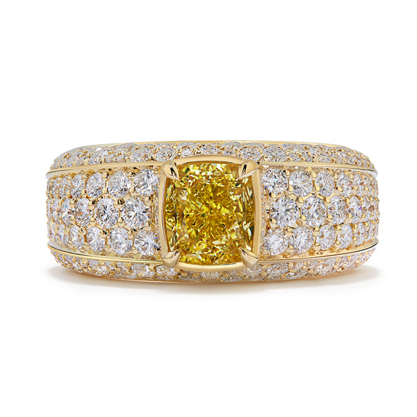 Fancy Deep Yellow Diamond Ring with D Flawless Diamonds set in 18K Yellow Gold