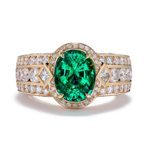 Neon Emerald Ring with D Flawless Diamonds set in 18K Yellow Gold