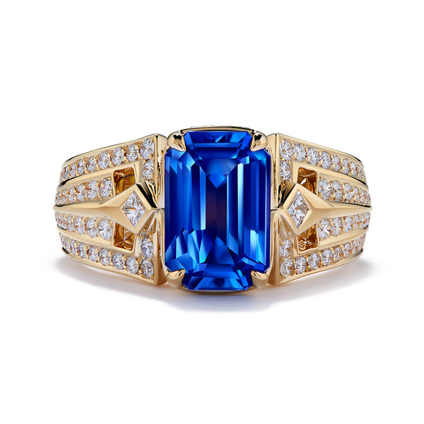 Unheated Ceylon Cornflower Blue Sapphire Ring with D Flawless Diamonds set in 18K Yellow Gold