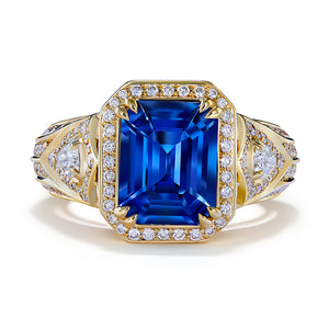 Unheated Ceylon Blue Sapphire Ring with D Flawless Diamonds set in 18K Yellow Gold