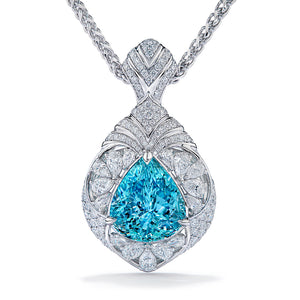 Neon Unheated Paraiba Tourmaline Necklace with D Flawless Diamonds set in 18K White Gold