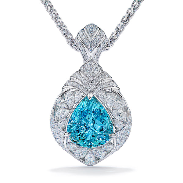 Neon Unheated Paraiba Tourmaline Necklace with D Flawless Diamonds set in 18K White Gold