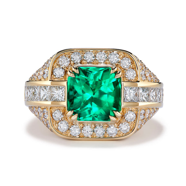 Muzo Colombian Emerald Ring with D Flawless Diamonds set in 18K Yellow Gold