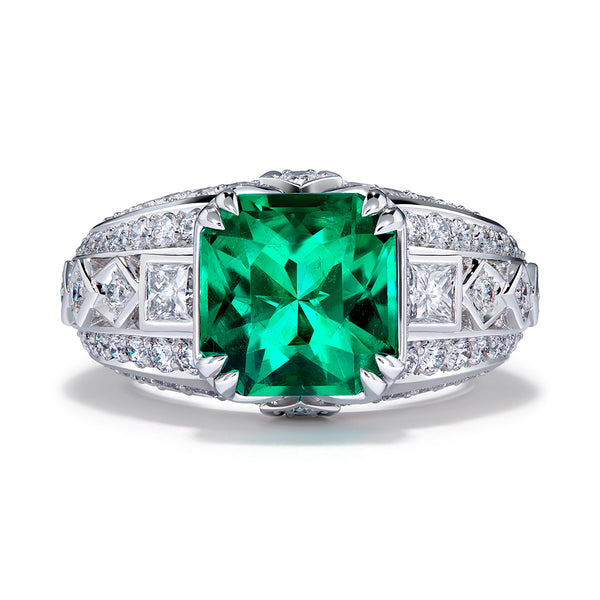 Muzo Colombian Emerald Ring with D Flawless Diamonds set in Platinum