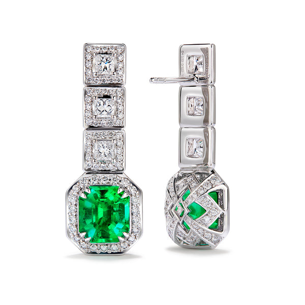 Muzo Colombian Emerald Earrings with D Flawless Diamonds set in 18K White Gold