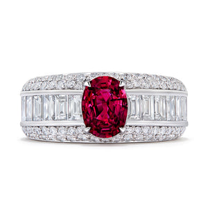 Unheated Pigeon Blood Mogok Jedi Ruby Ring with D Flawless Diamonds set in Platinum