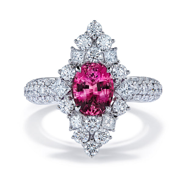 Unheated Ceylon Pink Sapphire Ring with D Flawless Diamonds set in 18K White Gold