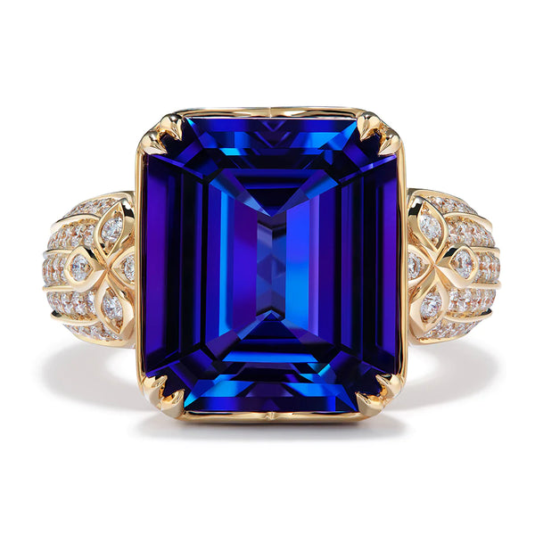 Tanzanite Ring with D Flawless Diamonds set in 18K Yellow Gold
