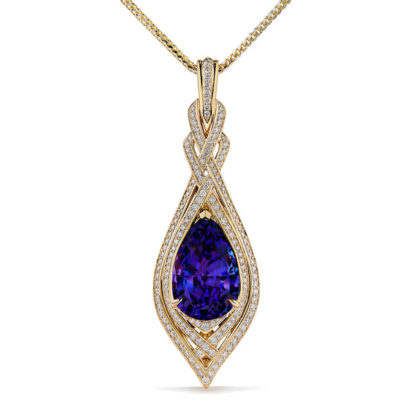 Tanzanite Necklace with D Flawless Diamonds set in 18K Yellow Gold