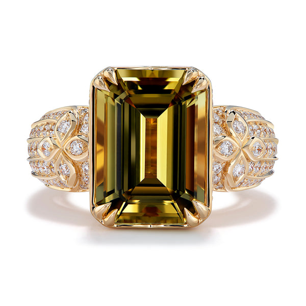 Canary Yellow Tourmaline Ring with D Flawless Diamonds set in 18K Yellow Gold