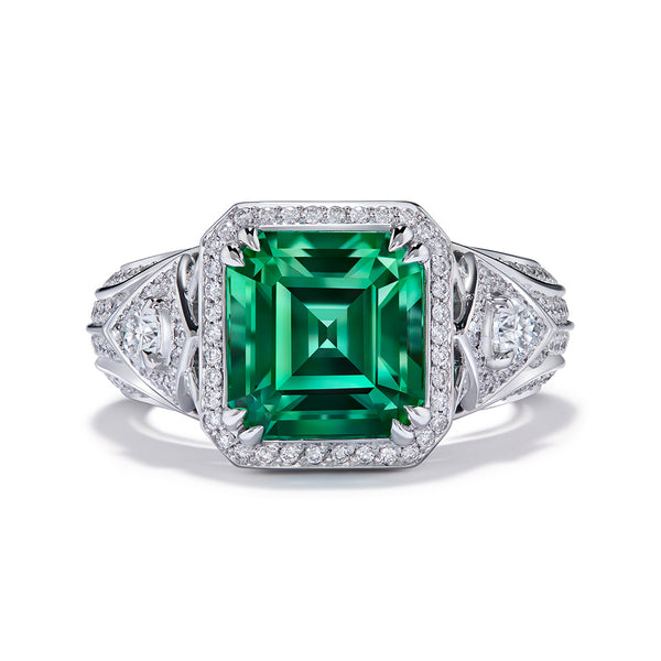 No Oil Emerald Ring with D Flawless Diamonds set in 18K White Gold