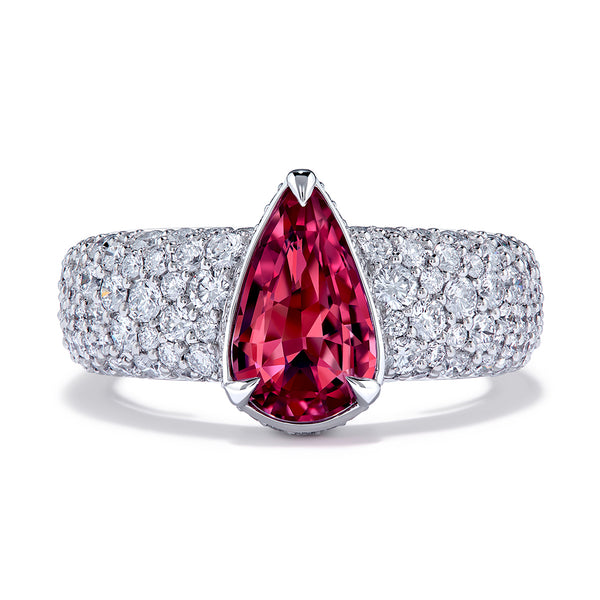 Unheated Ceylon Padparadscha  Sapphire Ring with D Flawless Diamonds set in 18K White Gold
