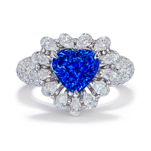 Unheated Ceylon Cornflower Blue Sapphire Ring with D Flawless Diamonds set in 18K White Gold