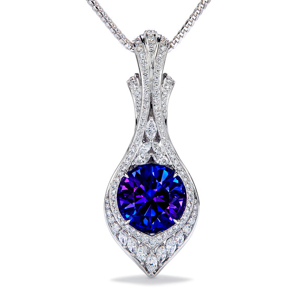 Tanzanite Necklace with D Flawless Diamonds set in 18K White Gold