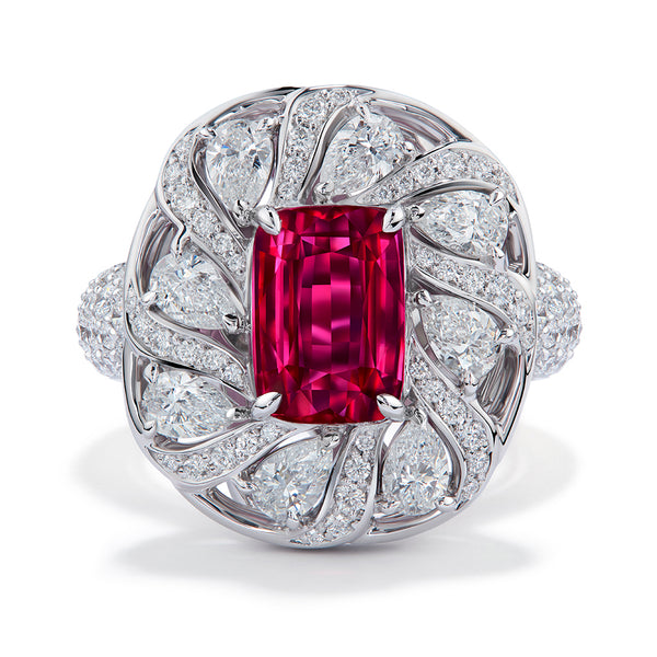 Unheated Mozambique Pigeon Blood Ruby Ring with D Flawless Diamonds set in 18K White Gold