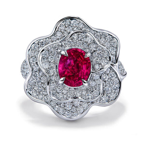 Unheated Jedi Luc Yen Pigeon Blood Ruby ring with D Flawless Diamonds set in 18K White Gold
