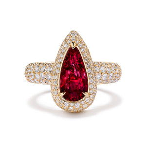 Unheated Mozambique Pigeons Blood Ruby Ring with D Flawless Diamonds set in 18K Yellow Gold