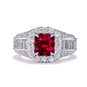 Unheated Montepuez Pigeons Blood Ruby Ring with D Flawless Diamonds set in 18K White Gold