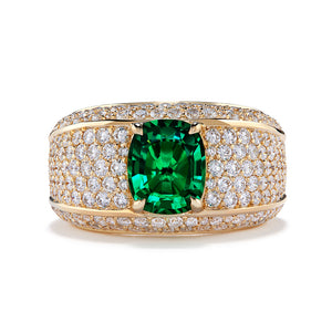 No Oil Russian Emerald Ring with D Flawless Diamonds set in 18K Yellow Gold