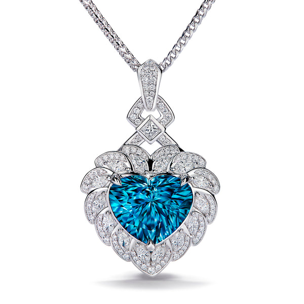 Blue Zircon Necklace with D Flawless Diamonds set in 18K White Gold