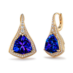 Tanzanite Earrings with D Flawless Diamonds set in 18K Yellow Gold
