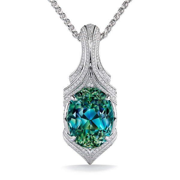 Unheated Neon Paraiba Tourmaline Necklace with D Flawless Diamonds set in 18K White Gold