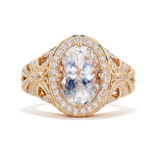 Blue Moonstone Ring with D Flawless Diamonds set in 18K Yellow Gold