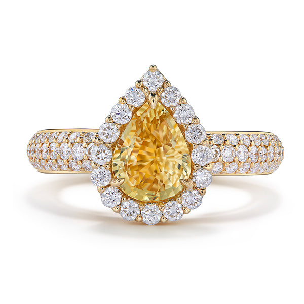 Unheated Ceylon Yellow Sapphire Ring with D Flawless Diamonds set in 18K Yellow Gold