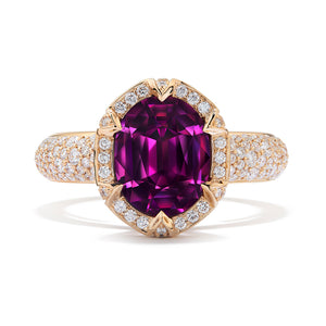 Magenta Garnet Ring with D Flawless Diamonds set in 18K Yellow Gold
