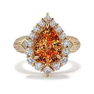 Unheated Ceylon Sunset Padparadscha Sapphire Ring with D Flawless Diamonds set in 18K Yellow Gold