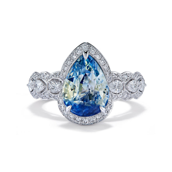 Unheated Ceylon Bicolour Sapphire Ring with D Flawless Diamonds set in 18K White Gold