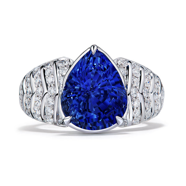 Unheated Ceylon Blue Sapphire Ring with D Flawless Diamonds set in 18K White Gold
