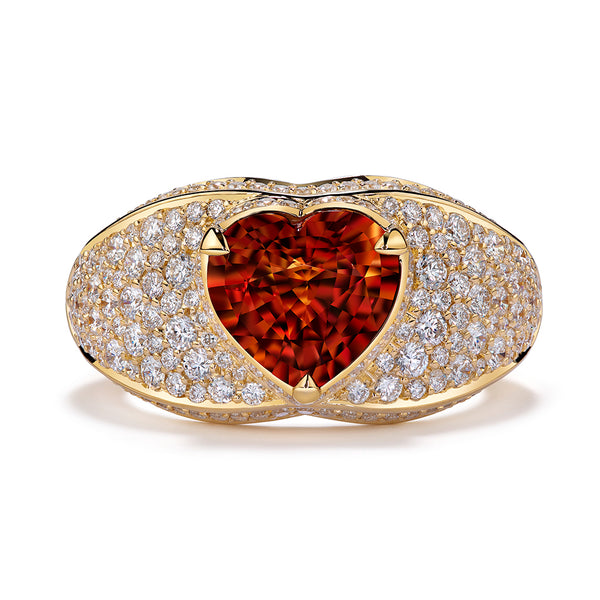 Unheated Orange Sapphire Ring with D Flawless Diamonds set in 18K Yellow Gold