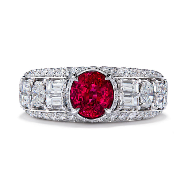 Unheated Jedi Luc Yen Pigeon Blood Ruby Ring with D Flawless Diamonds set in 18K White Gold