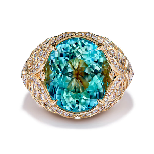 Paraiba Tourmaline Ring with D Flawless Diamonds set in 18K Yellow Gold
